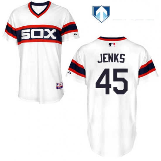 Mens Majestic Chicago White Sox 45 Bobby Jenks White Alternate Flex Base Authentic Collection MLB Je