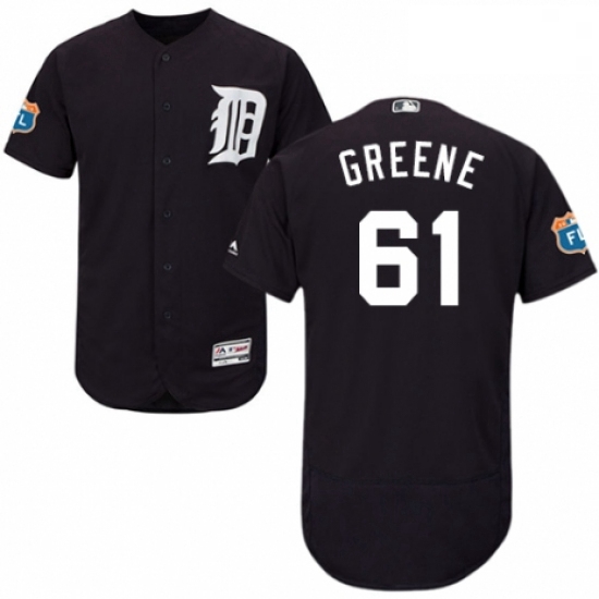 Mens Majestic Detroit Tigers 61 Shane Greene Navy Blue Alternate Flex Base Authentic Collection MLB 