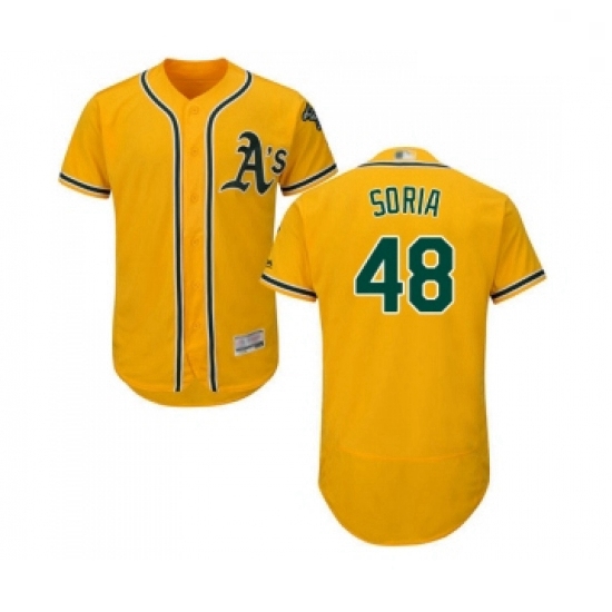 Mens Oakland Athletics 48 Joakim Soria Gold Alternate Flex Base Authentic Collection Baseball Jersey