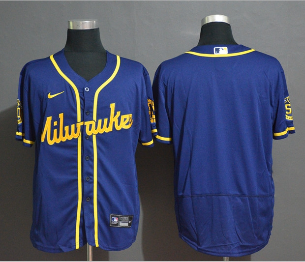 Brewers Blank Royal Nike 2020 Flexbase Jerseys