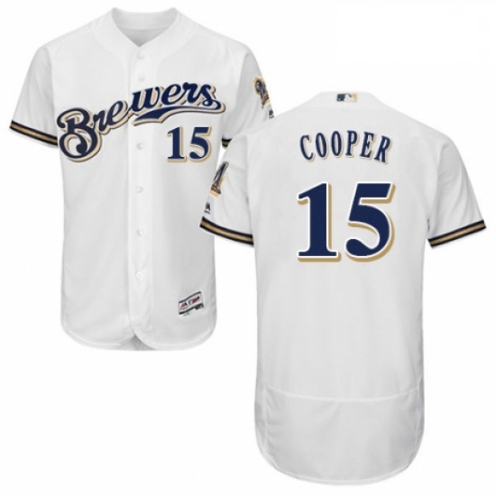 Mens Majestic Milwaukee Brewers 15 Cecil Cooper Navy Blue Alternate Flex Base Authentic Collection M