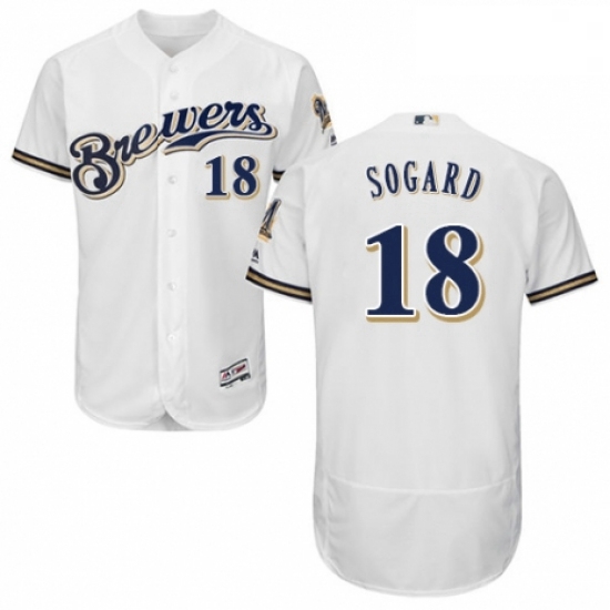 Mens Majestic Milwaukee Brewers 18 Eric Sogard Navy Blue Alternate Flex Base Authentic Collection ML