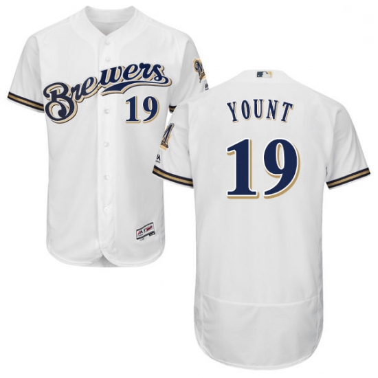 Mens Majestic Milwaukee Brewers 19 Robin Yount White Alternate Flex Base Authentic Collection MLB Je