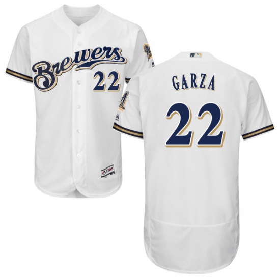 Mens Majestic Milwaukee Brewers 22 Matt Garza White Alternate Flex Base Authentic Collection MLB Jer