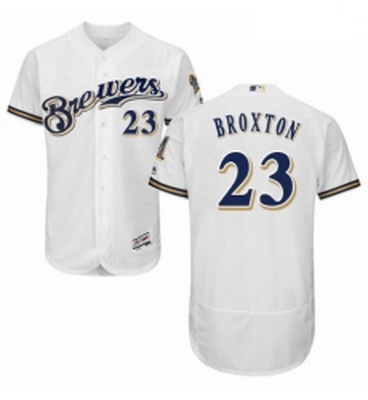 Mens Majestic Milwaukee Brewers 23 Keon Broxton Navy Blue Alternate Flex Base Authentic Collection M