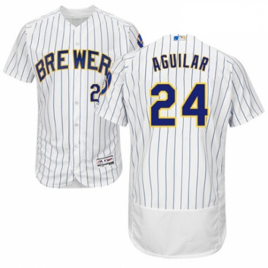 Mens Majestic Milwaukee Brewers 24 Jesus Aguilar White Home Flex Base Authentic Collection MLB Jerse