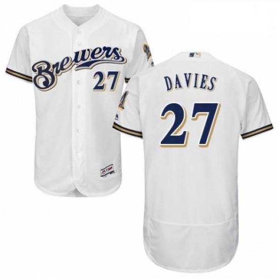 Mens Majestic Milwaukee Brewers 27 Zach Davies Navy Blue Alternate Flex Base Authentic Collection ML