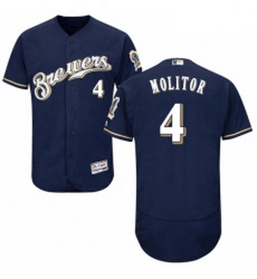 Mens Majestic Milwaukee Brewers 4 Paul Molitor Navy Blue Alternate Flex Base Authentic Collection ML