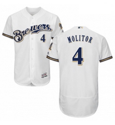 Mens Majestic Milwaukee Brewers 4 Paul Molitor White Alternate Flex Base Authentic Collection MLB Je