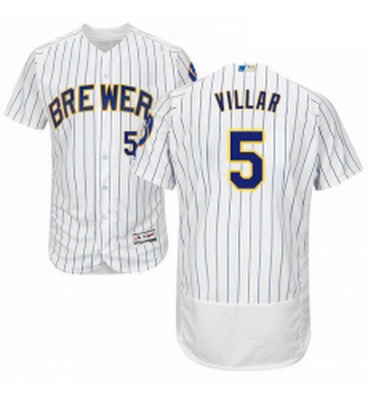 Mens Majestic Milwaukee Brewers 5 Jonathan Villar WhiteRoyal Flexbase Authentic Collection MLB Jerse