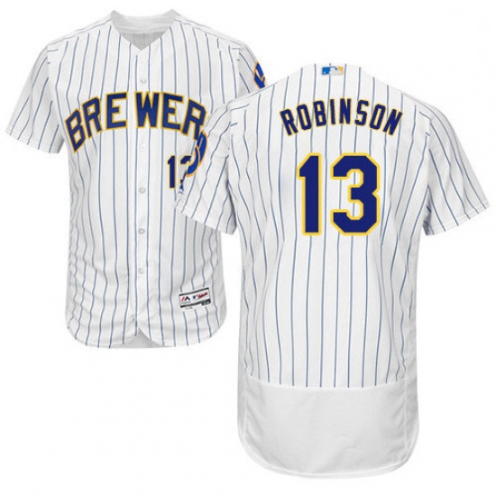 Mens Majestic Milwaukee Brewers 13 Glenn Robinson WhiteRoyal Flexbase Authentic Collection MLB Jerse