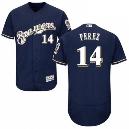 Mens Majestic Milwaukee Brewers 14 Hernan Perez White Alternate Flex Base Authentic Collection MLB J