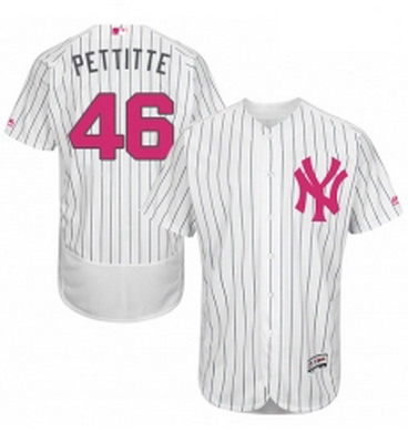 Mens Majestic New York Yankees 46 Andy Pettitte Authentic White 2016 Mothers Day Fashion Flex Base M