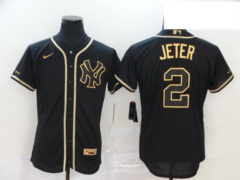 Yankees 2 Derek Jeter Black Gold Nike Flexbase Jersey