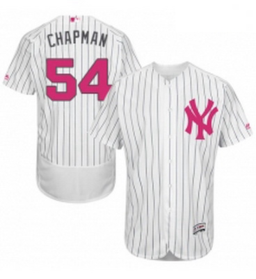 Mens Majestic New York Yankees 54 Aroldis Chapman Authentic White 2016 Mothers Day Fashion Flex Base