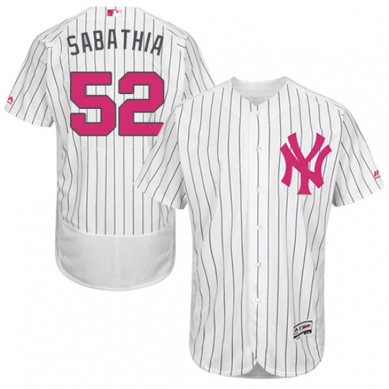 Mens Majestic New York Yankees 52 CC Sabathia Authentic White 2016 Mothers Day Fashion Flex Base MLB