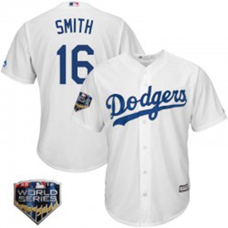 Will Smith Mens Los Angeles Dodgers White Replica Cool Base Home 2018 World Series Jersey Majestic