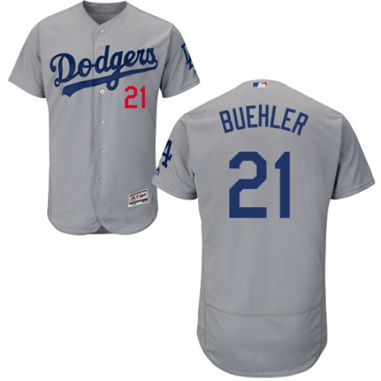 Mens Majestic Los Angeles Dodgers 21 Walker Buehler Grey Road Flex Base Authentic Collection MLB Jer