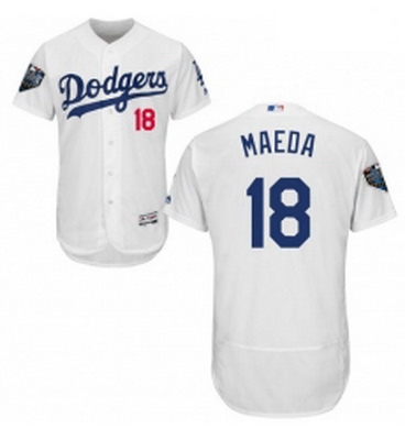 Mens Majestic Los Angeles Dodgers 18 Kenta Maeda White Home Flex Base Authentic Collection 2018 Worl