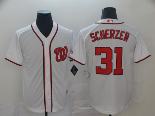 Nationals 31 Max Scherzer White Cool Base Jersey