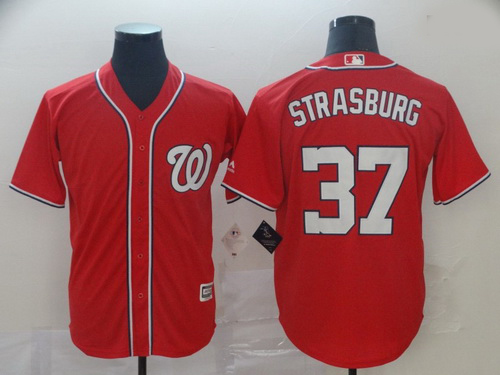 Nationals 37 Stephen Strasburg Red Cool Base Jersey