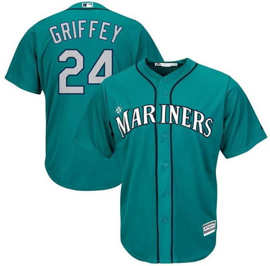 Men Mariners 24 Ken Griffey cyan blue Cool Base  jersey