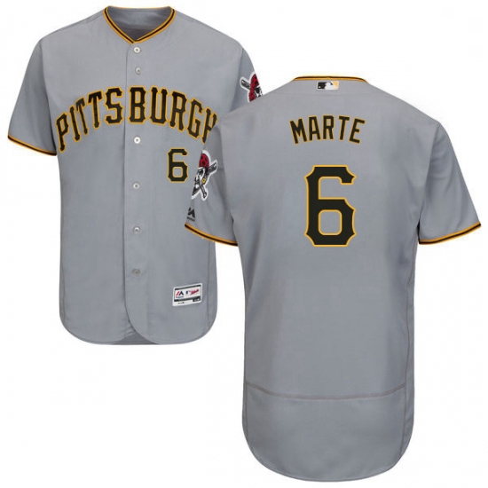 Mens Majestic Pittsburgh Pirates 6 Starling Marte Grey Road Flex Base Authentic Collection MLB Jerse