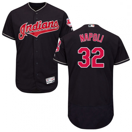 Mens Majestic Cleveland Indians 32 Mike Napoli Navy Blue Alternate Flex Base Authentic Collection ML