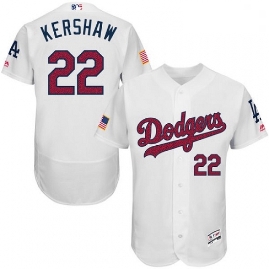 Mens Majestic Los Angeles Dodgers 22 Clayton Kershaw White Fashion Stars Stripes Flex Base MLB Jerse