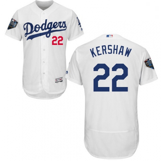 Mens Majestic Los Angeles Dodgers 22 Clayton Kershaw White Home Flex Base Authentic Collection 2018 