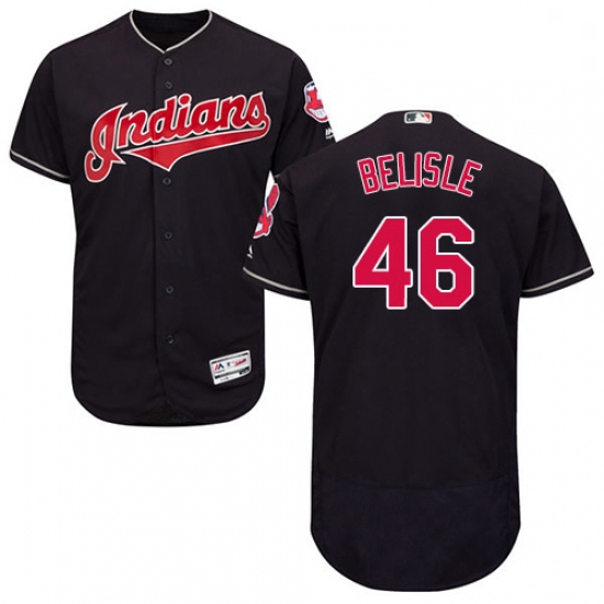 Mens Majestic Cleveland Indians 46 Matt Belisle Navy Blue Alternate Flex Base Authentic Collection M