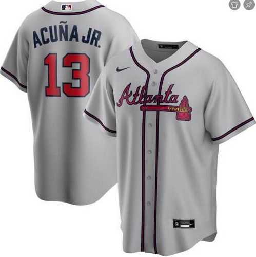 Braves 13 Ronald Acuna Jr  Gray 2020 Nike Cool Base Jersey