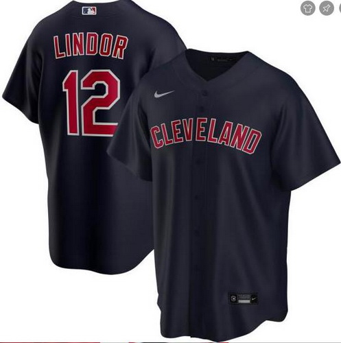 Indians 12 Francisco Lindor Black 2020 Nike Cool Base Jersey