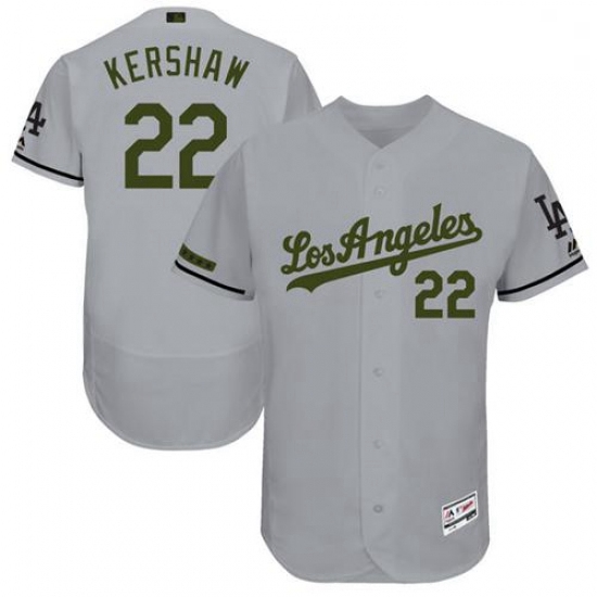 Mens Majestic Los Angeles Dodgers 22 Clayton Kershaw Grey Memorial Day Collection 2018 World Series 