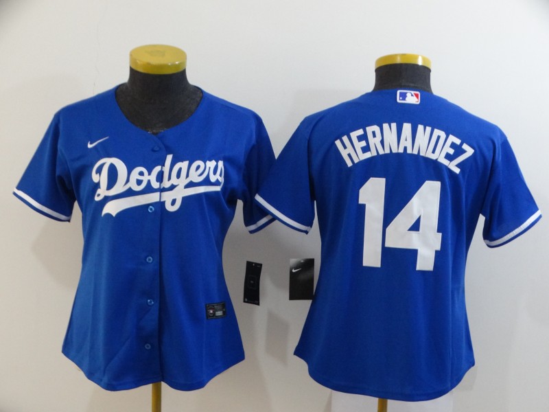 Women Dodgers 14 Enrique Hernandez Royal Women 2020 Nike Cool Ba