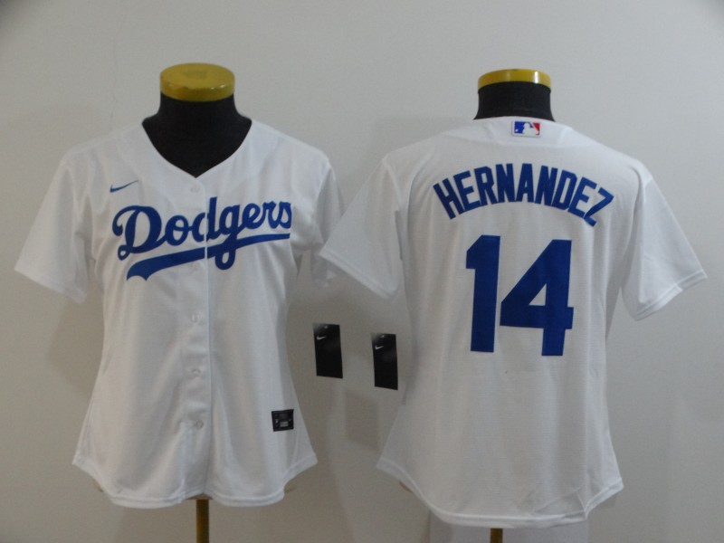 Women Dodgers 14 Enrique Hernandez White Women 2020 Nike Cool Base Jersey