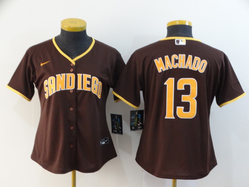 Women Padres 13 Manny Machado Brown Women Nike 2020 Cool Base Jersey