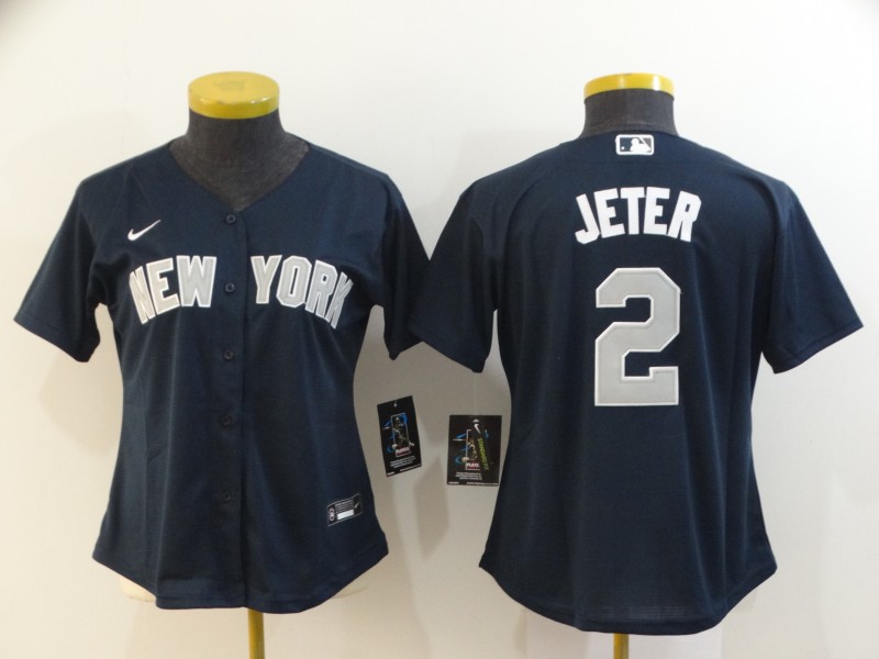 Women Yankees 2 Derek Jeter Navy Women 2020 Nike Cool Base Jersey