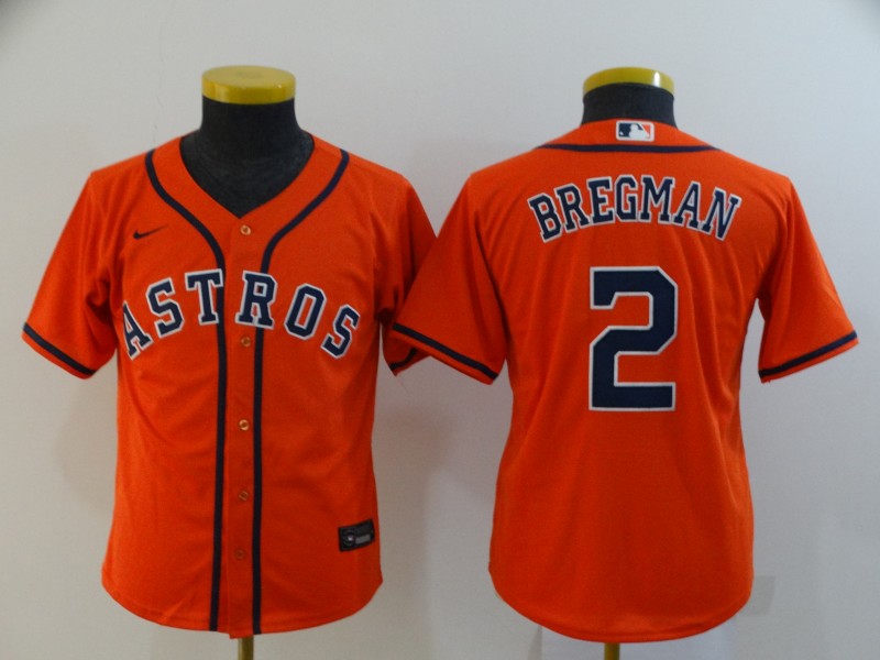 Youth Astros 2 Alex Bregman Orange Youth 2020 Nike Cool Base Jersey