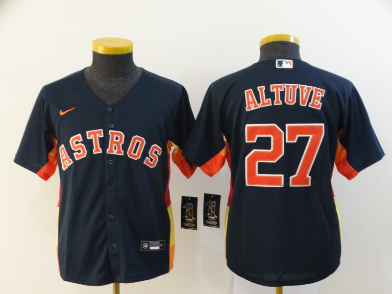 Youth Astros 27 Jose Altuve Navy Youth 2020 Nike Cool Base Jersey