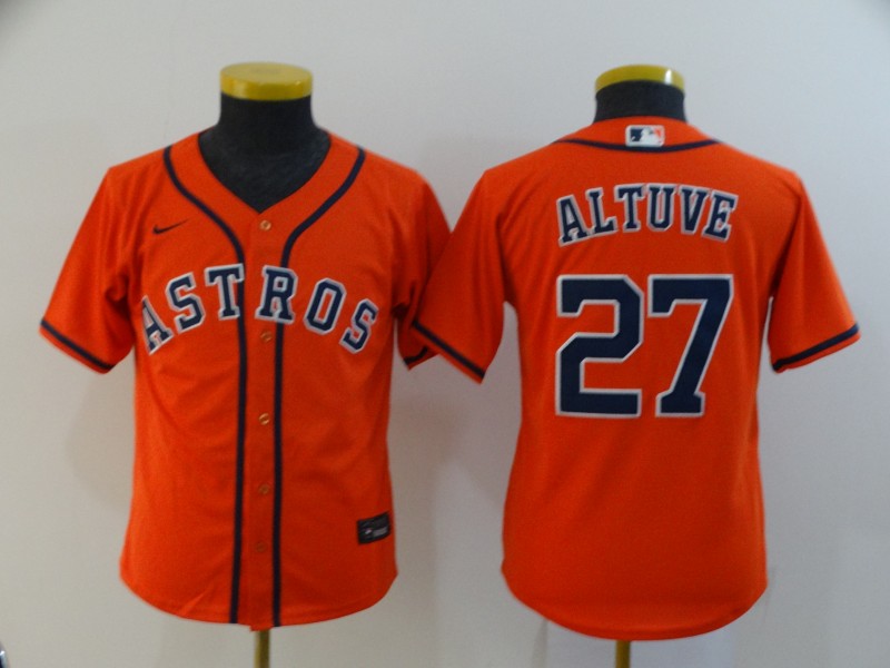 Youth Astros 27 Jose Altuve Orange Youth 2020 Nike Cool Base Jersey