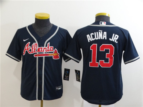 Youth Braves 13 Ronald Acuna Jr  Nave Youth 2020 Nike Cool Base Jersey