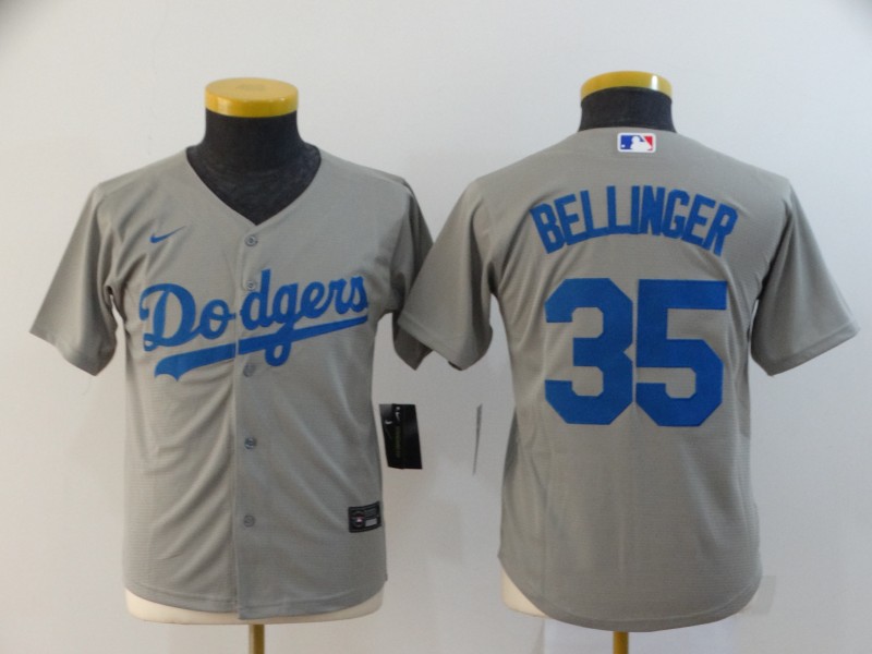 Youth Dodgers 35 Cody Bellinger Gray Youth 2020 Nike Cool Base Jersey