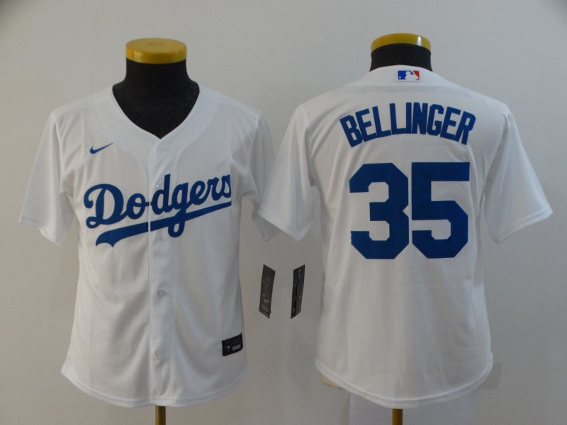 Youth Dodgers 35 Cody Bellinger White Youth 2020 Nike Cool Base Jersey