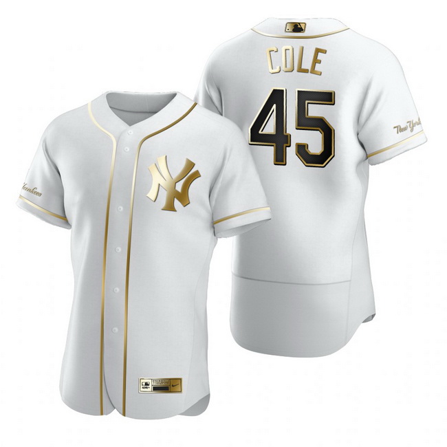 New York Yankees 45 Gerrit Cole White Nike Mens Authentic Golden Edition MLB Jersey