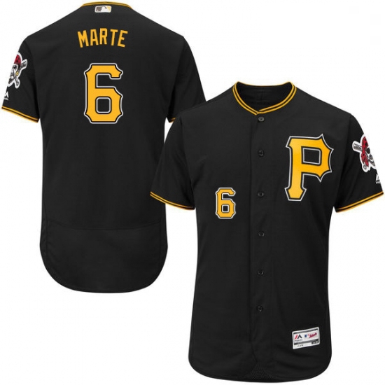 Mens Majestic Pittsburgh Pirates 6 Starling Marte Black Alternate Flex Base Authentic Collection MLB