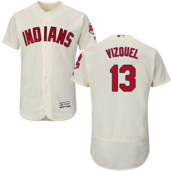 Mens Majestic Cleveland Indians 13 Omar Vizquel Cream Alternate Flex Base Authentic Collection MLB J