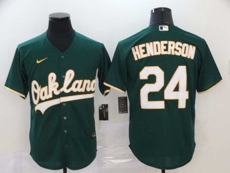 Athletics 24 Rickey Henderson Green 2020 Nike Cool Base Jersey