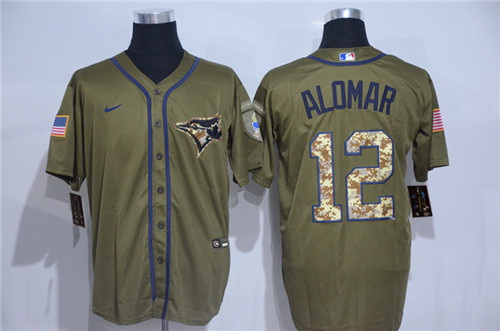 Blue Jays 12 Roberto Alomar Olive 2020 Nike Cool Base Jersey