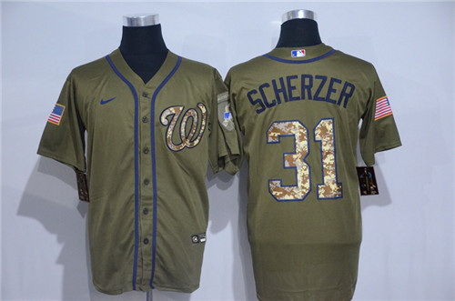 Nationals 31 Max Scherzer Olive 2020 Nike Cool Base Jersey